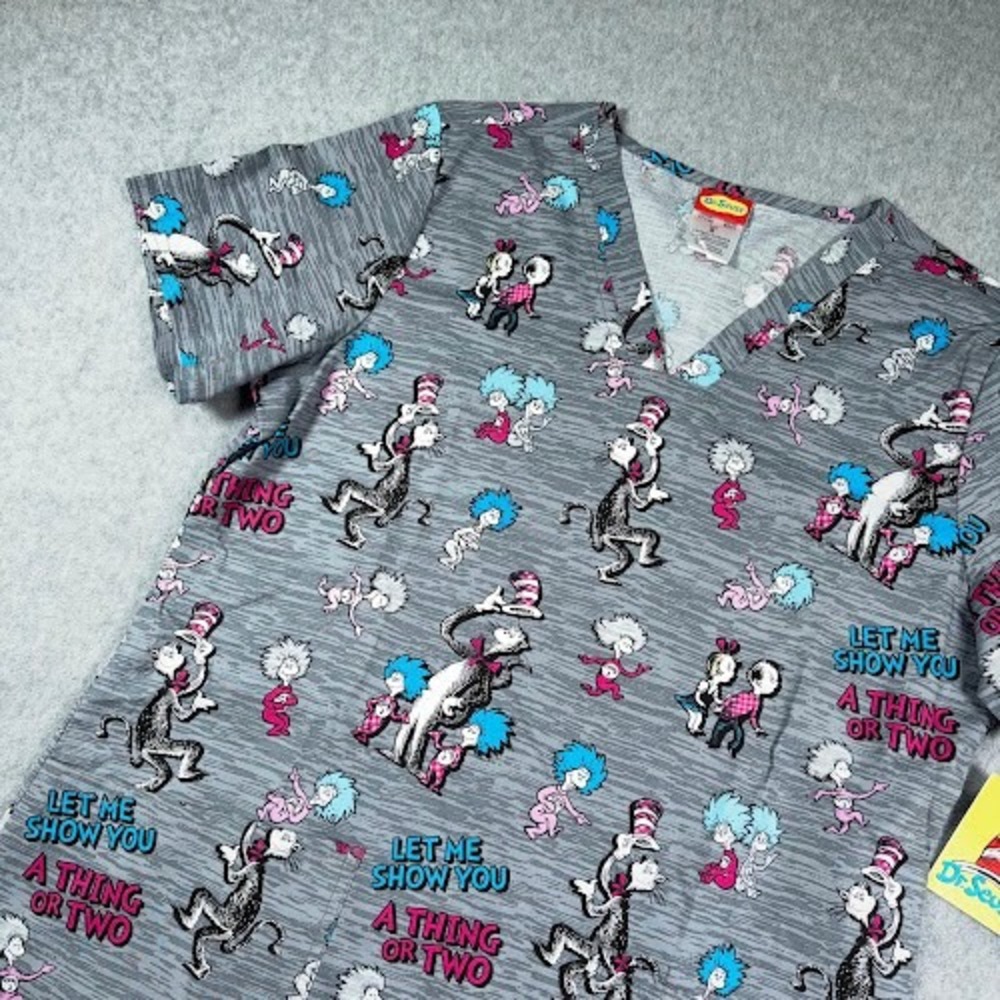 Cat‎ in the Hat Scrub Top Small Cherokee Tooniforms Dr. Suess Cartoon NEW